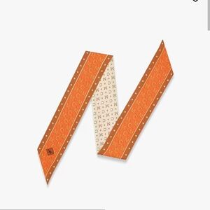 MCM Petite Organic Silk Monogram Vibrant Orange, Brown, Tan Logo Scarf